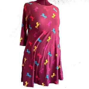 Womens Dress Size Medium Burgundy Unicorn Indie Colorful Teacher Church